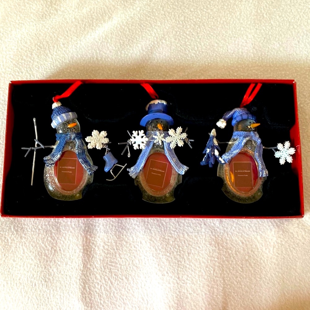 NWT St. Nicholas Square Christmas Snowman Ornament Frames Set of Three